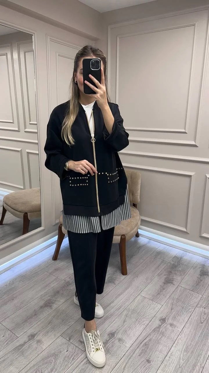 Ghisa 26KGSTKM4066 Siyah Gömlek Detaylı Takım