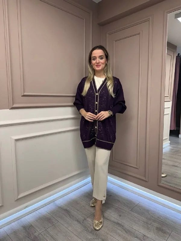 Ghisa 26KOBHRK3166 Mürdüm Triko Hırka