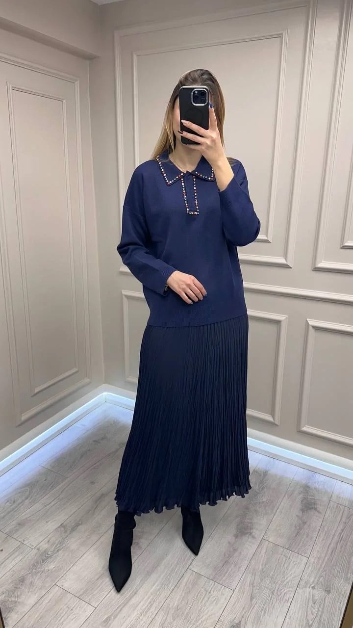 Ghisa 26KOBTNK4144 Lacivert Yakası Taşlı Tunik
