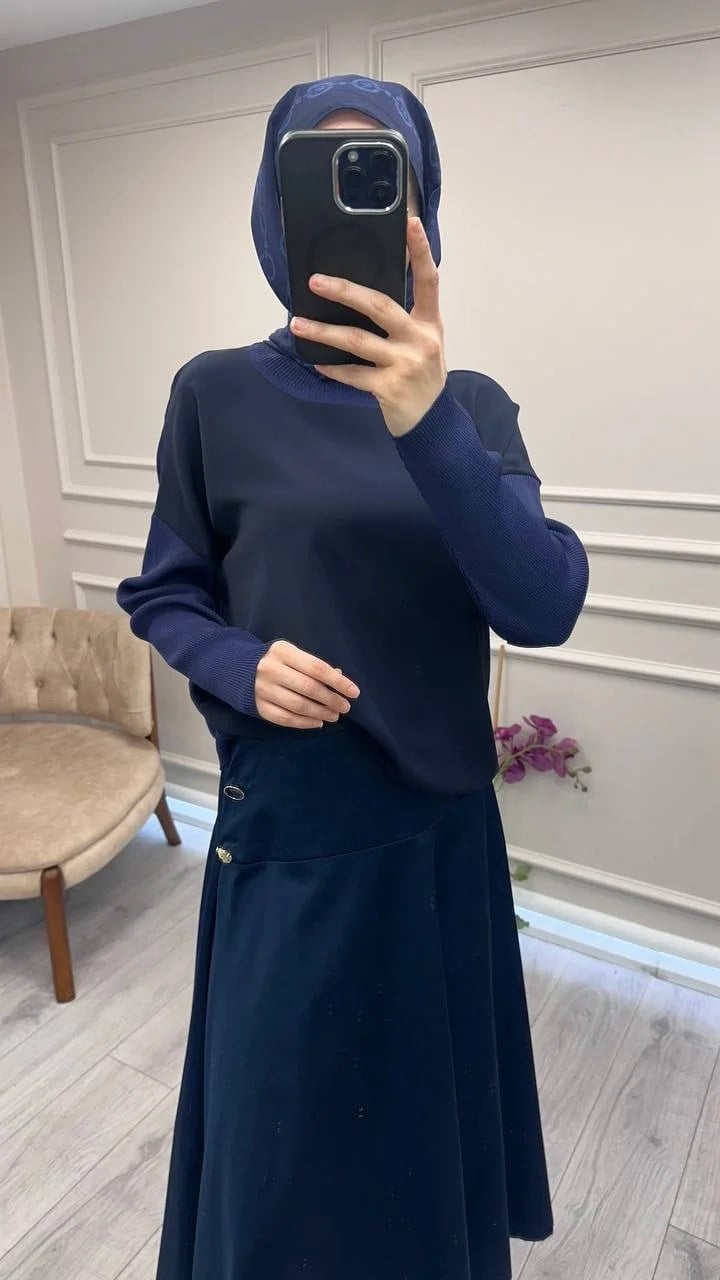 Ghisa 26KÖRBLZ4907 Lacivert Önü Şifon Kumaş Detaylı Bluz