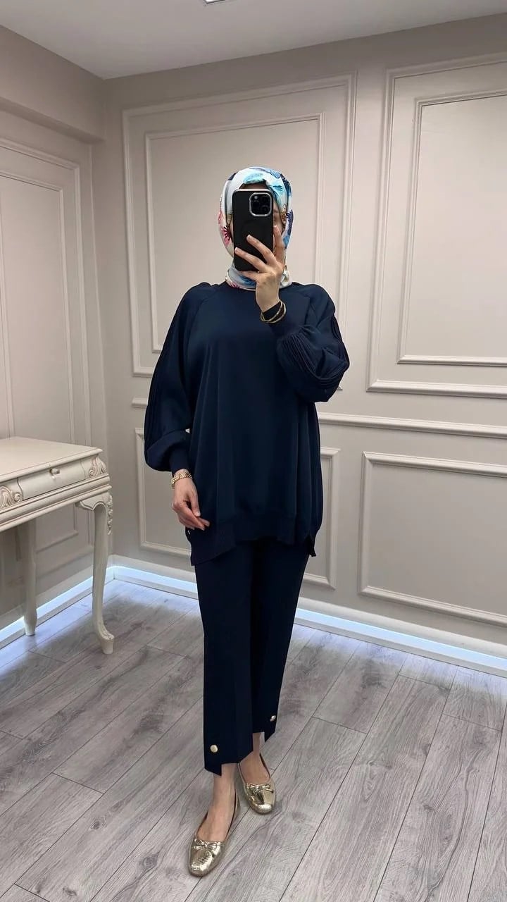 Ghisa 3630T4321 Lacivert Kolları Merserize Detaylı Tunik