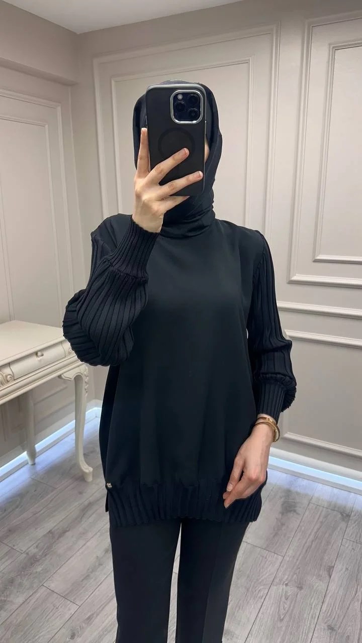 Ghisa 3630T4421 Siyah Etek Ucu Ve Kolları Merserize Tunik