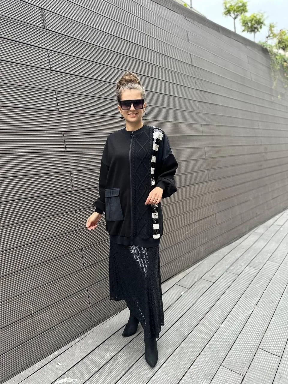 Ghisa 4KGSTNK4386 Siyah-Bej Payet Detaylı Tunik
