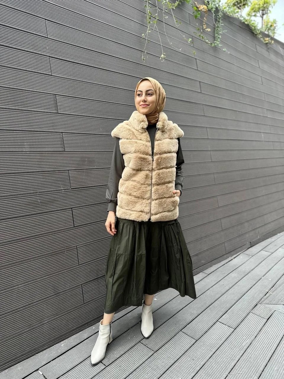 Ghisa 4KGSYLK3502 Camel Kürk Yelek