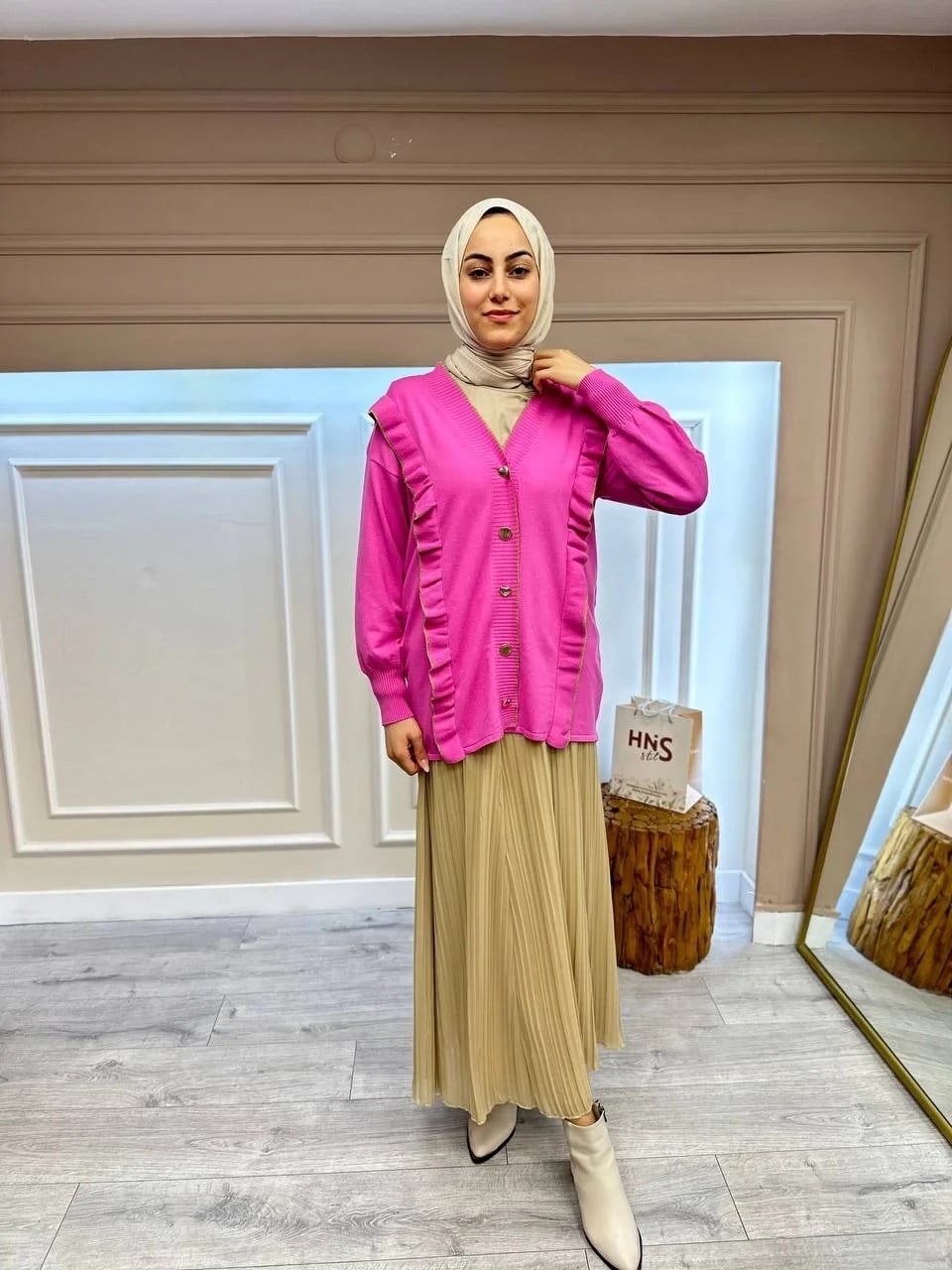 Ghisa 4KOBHRK3567 Pembe Triko Fırfırlı Hırka