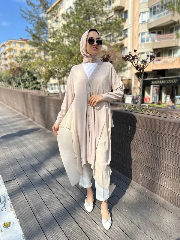 Ghisa 4KOBHRK3669 Taş Yanları Şifon Kumaşlı Triko Hırka