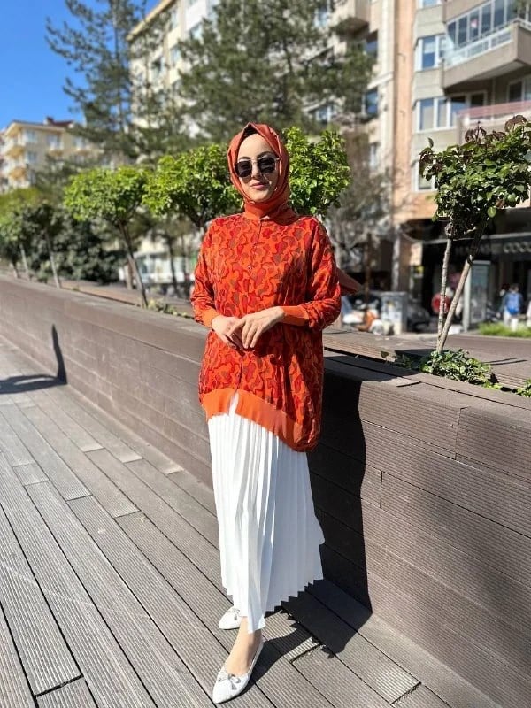 Ghisa 4YÖRTNK4584 Oranj Benek Detaylı Tunik