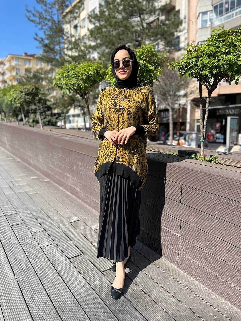 Ghisa 4YÖRTNK4584 Yağ Yeşili Benek Detaylı Tunik