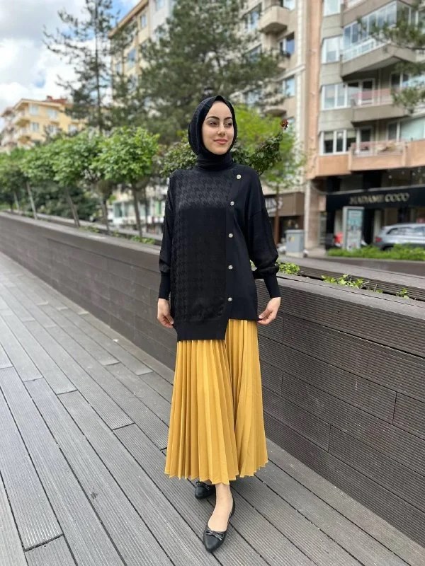 Ghisa 4YÖRTNK4613 Siyah Düğme Detaylı Tunik