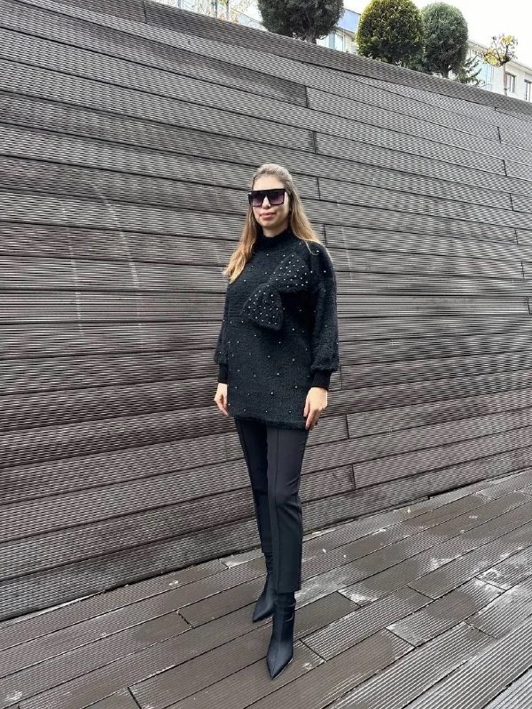 Ghisa 5KGSTNK4750 Siyah İncili Fiyonk Detaylı Tunik