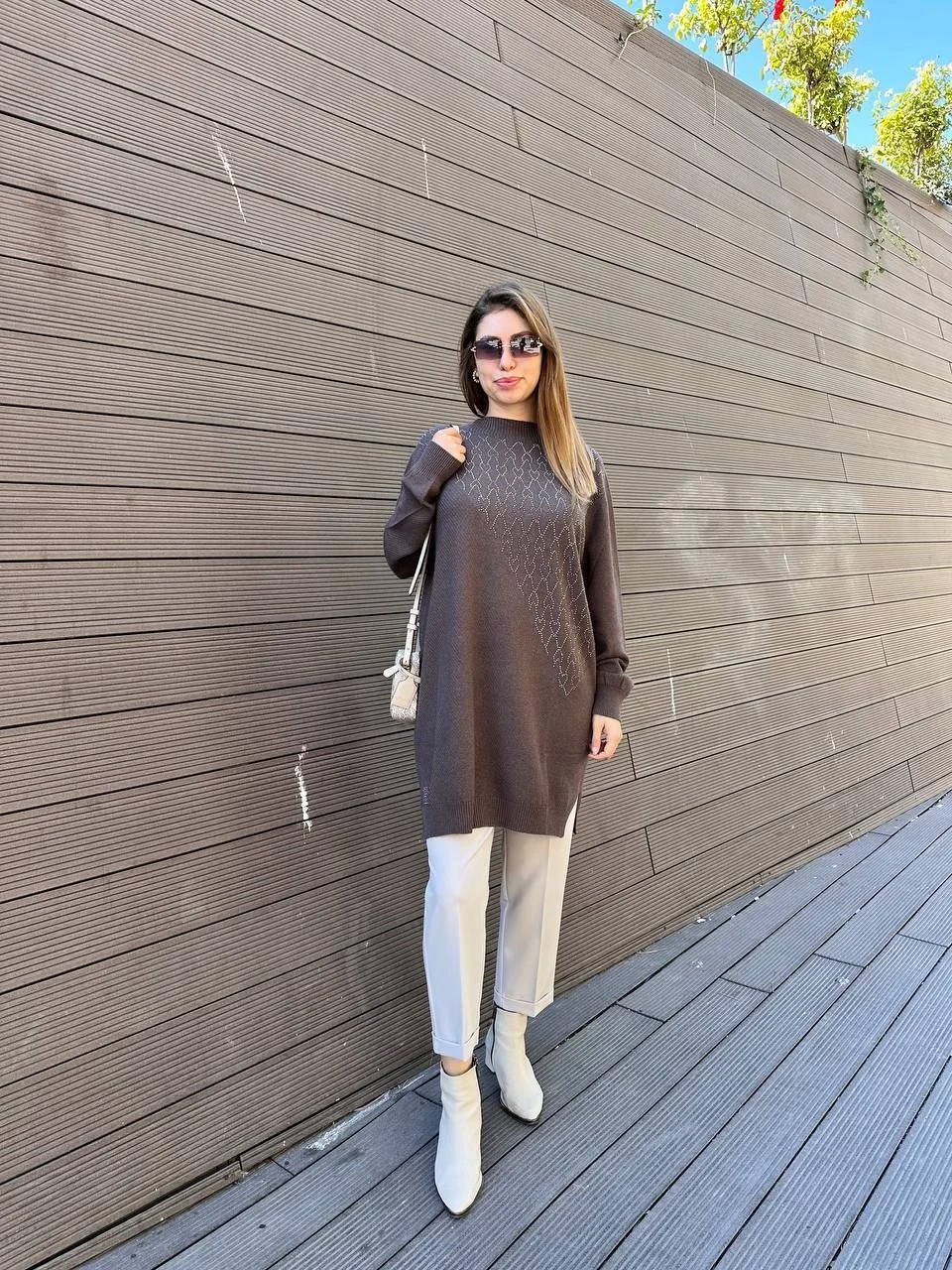 Ghisa 5KKNTNK4663 Kahve Taş Detaylı Tunik