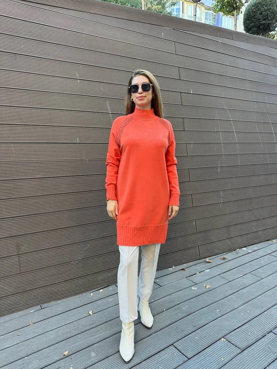 Ghisa 5KOBTNK4391 Orange Yakası Taşlı Triko Tunik
