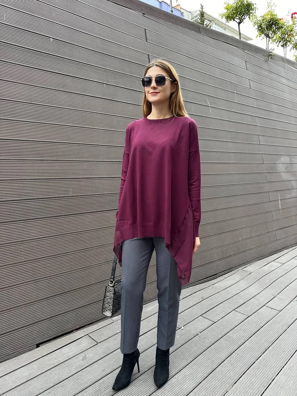 Ghisa 5KOBTNK4436 Bordo Şifon Kumaş Detaylı Tunik