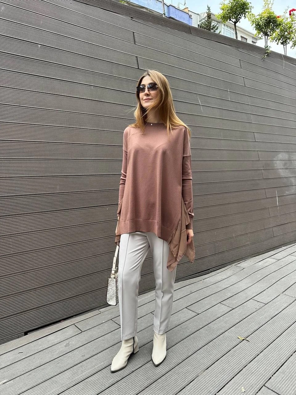 Ghisa 5KOBTNK4436 Kahve Şifon Kumaş Detaylı Tunik