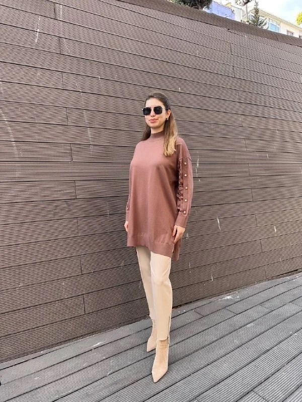 Ghisa 5KOBTNK4803 Kahve Kol Detaylı Triko Tunik