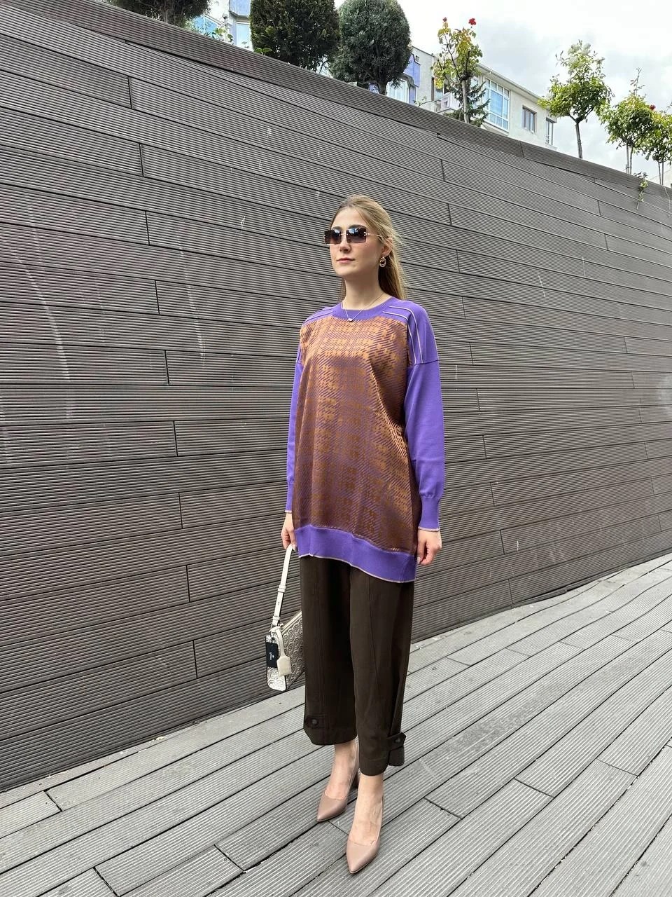 Ghisa 5KÖRTNK4781 Mor Kare Desenli Tunik
