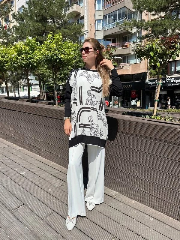 Ghisa 5KÖRTNK4806 Ekru Desenli Tunik