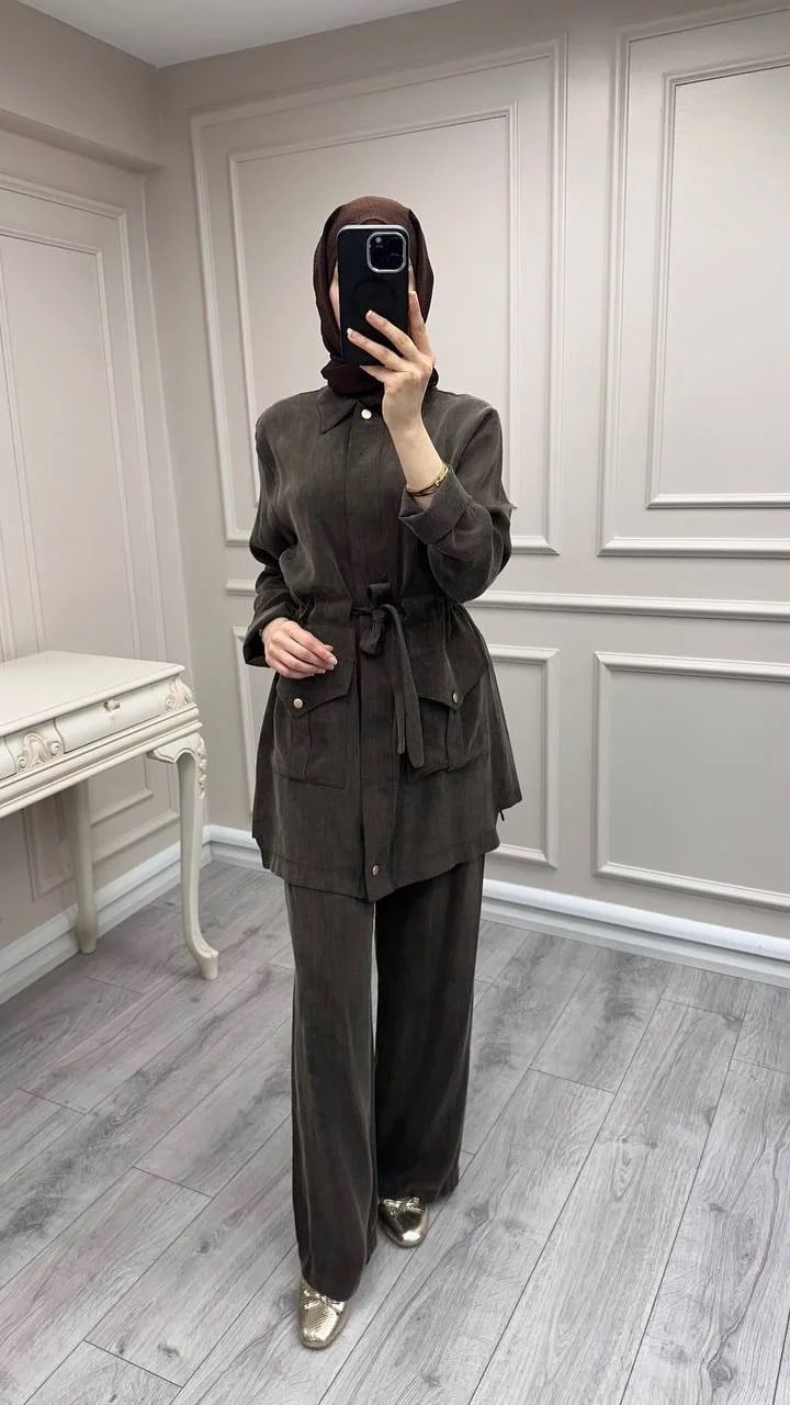 Hilay HLY0126K101.057 Kahve Siena Beli Bağlamalı Cepli Takım