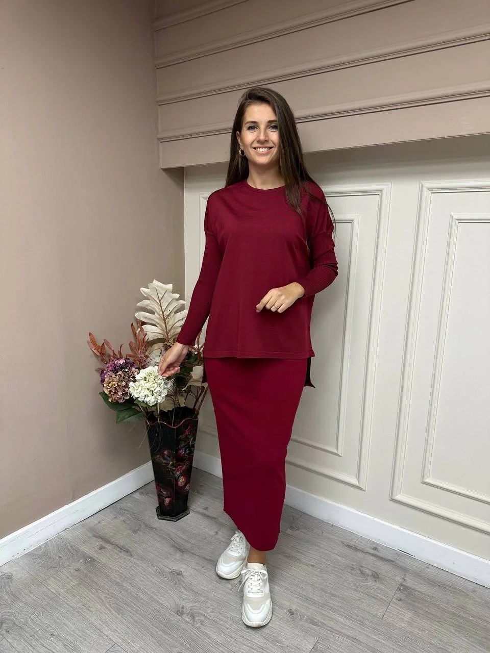 İnvee 5685 Bordo Triko Kalem Etek