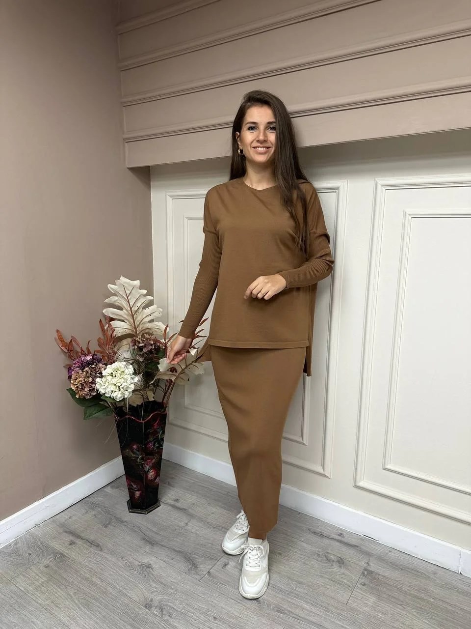 İnvee 5685 Toprak Triko Kalem Etek
