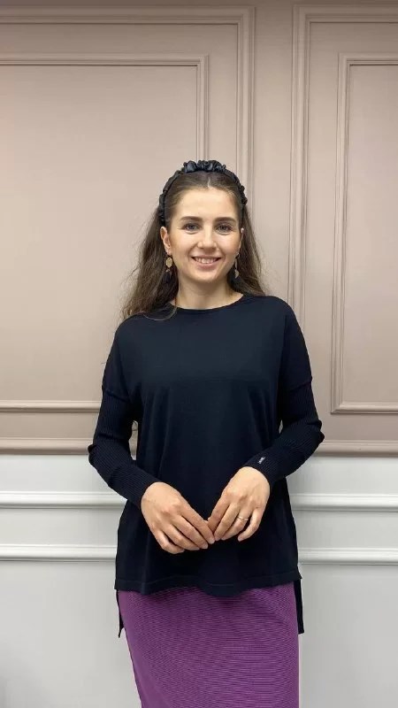 İnvee 5879 Siyah Önü Kısa Arkası Uzun Triko