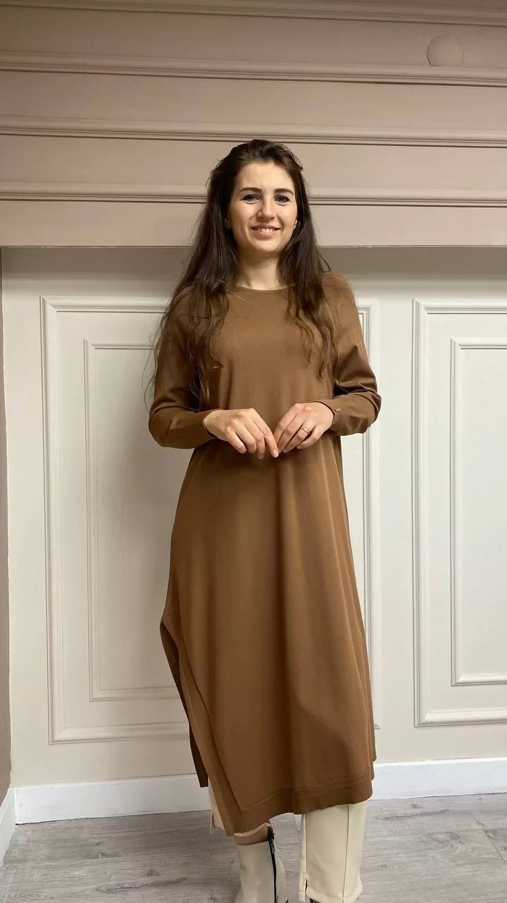 İnvee 6001 Tarçın Yanı Yırtmaçlı Tunik