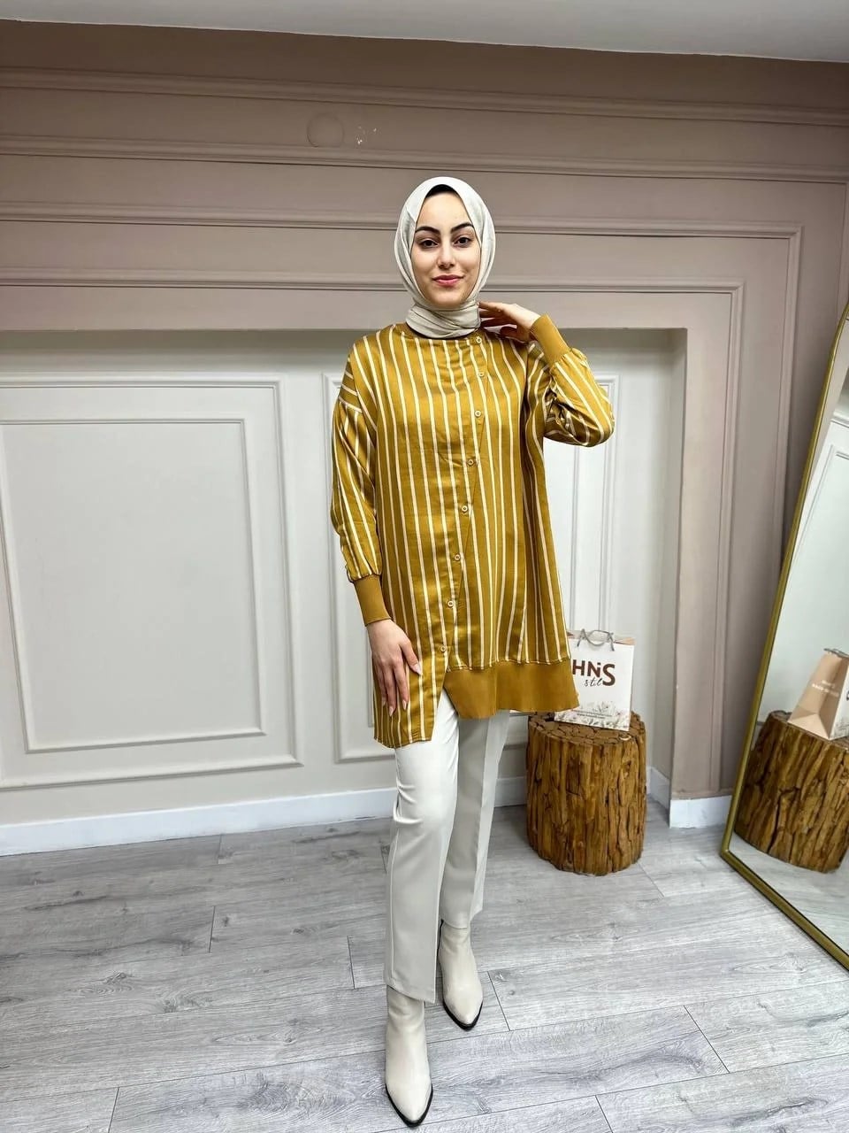 İnvee 6122 Camel Asimetrik Kesim Gömlek