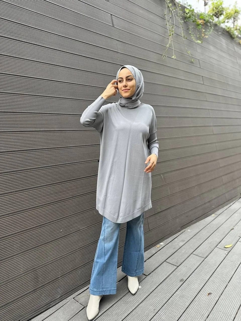 İnvee 6166 Gri Uzun Triko
