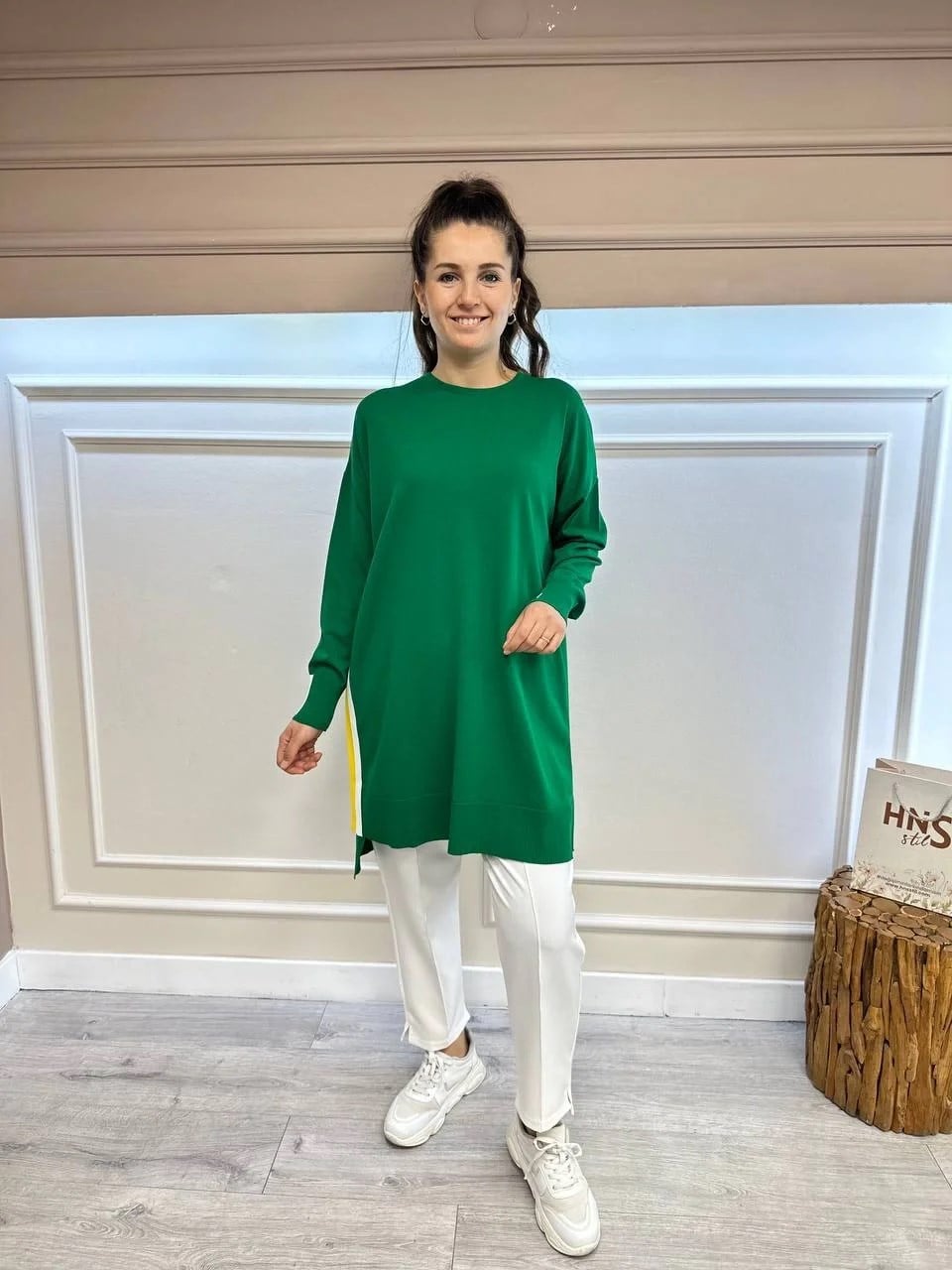 İnvee 6367 Benetton Yanı Renkli Şerit Detaylı Triko