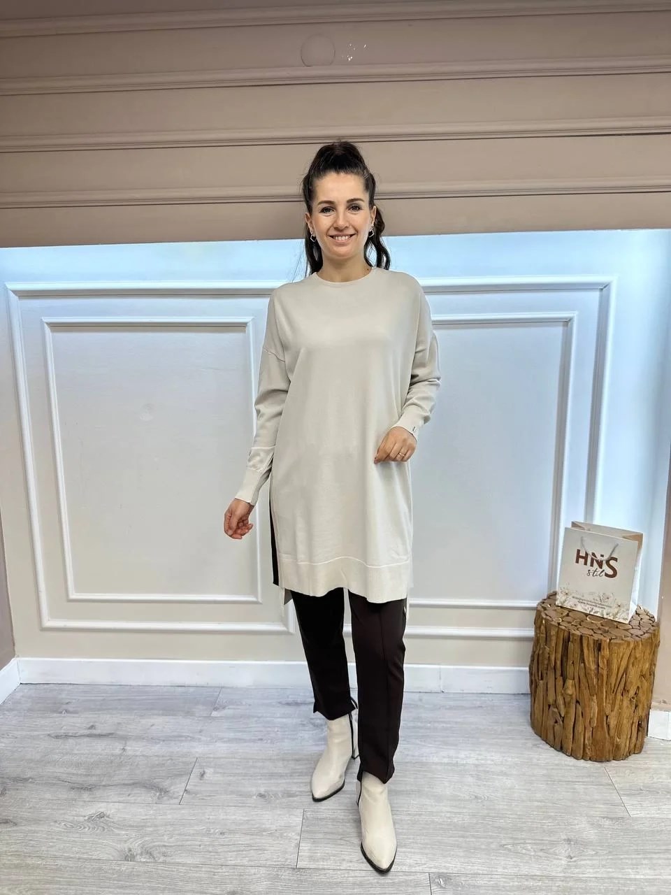 İnvee 6367 Taş Yanı Renkli Şerit Detaylı Triko