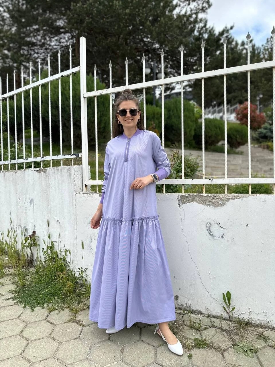 İnvee 6389 Lila Fırfır Detaylı Elbise