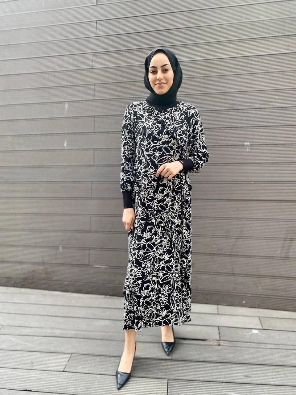 İnvee 6390 Siyah Desenli Elbise