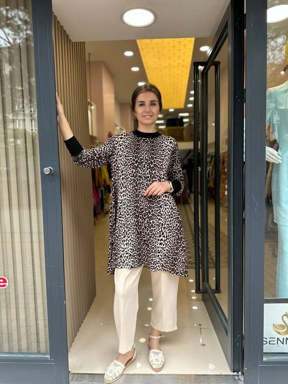 İnvee 6450 Kahve Leopar Desen Tunik