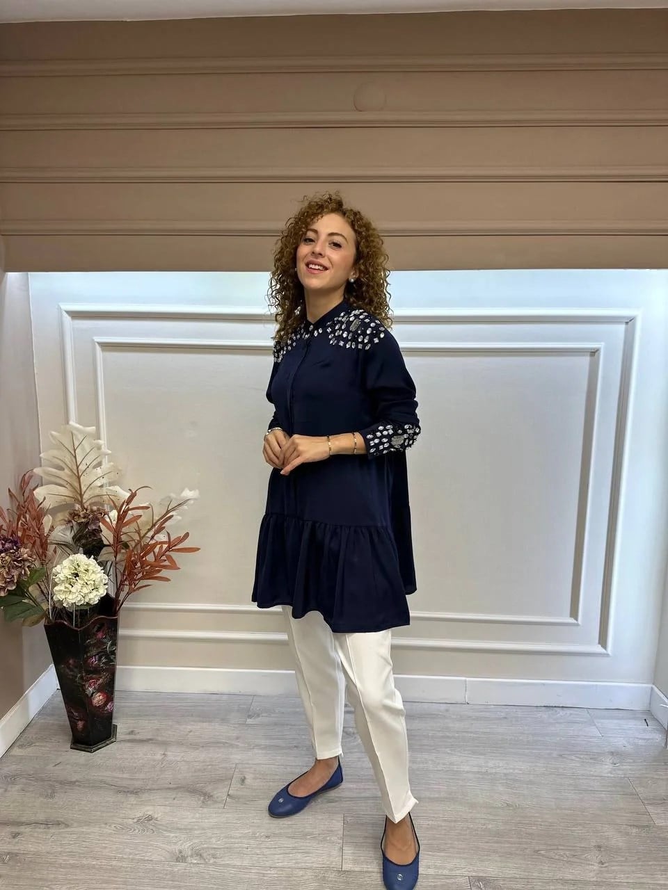 İnvee 6478 Lacivert Taş İşlemeli Gömlek