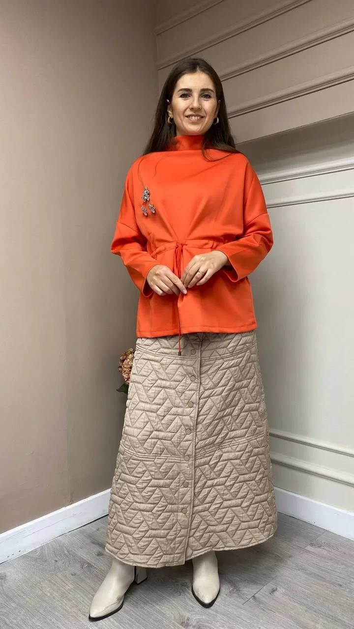 İnvee 6690 Oranj Scuba Taşlı Bluz