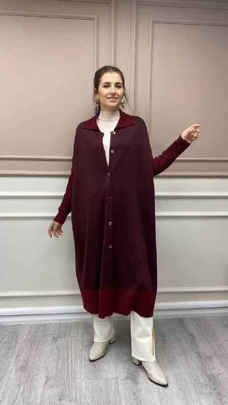 İnvee 6693 Koyu Bordo Yarasa Kol Hırka