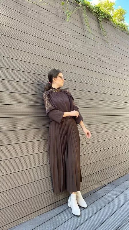 İnvee 6798 Kahve Omuzları Dantelli Fırfırlı Tunik