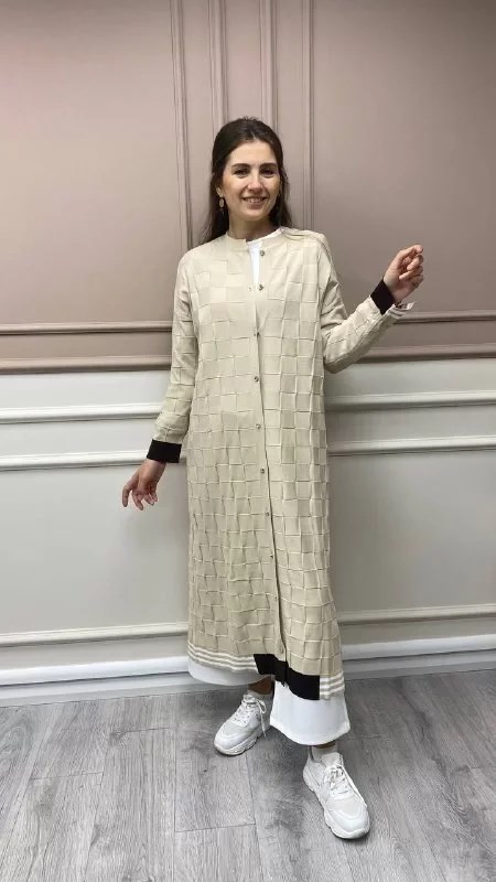 İnvee 6801 Taş Küp Desen Uzun Hırka