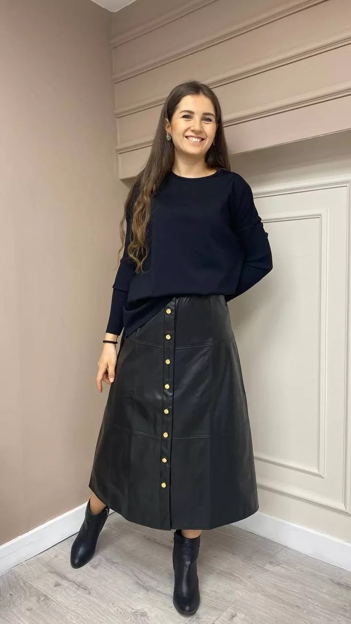 İnvee 6816 Siyah Deri Etek