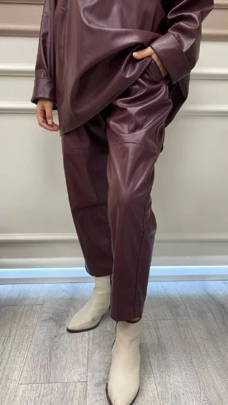 İnvee 6817 Bordo Deri Pantolon