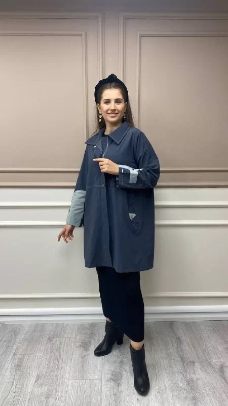 İnvee 6829 Antrasit İki Renk Detaylı Fermuarlı Tunik