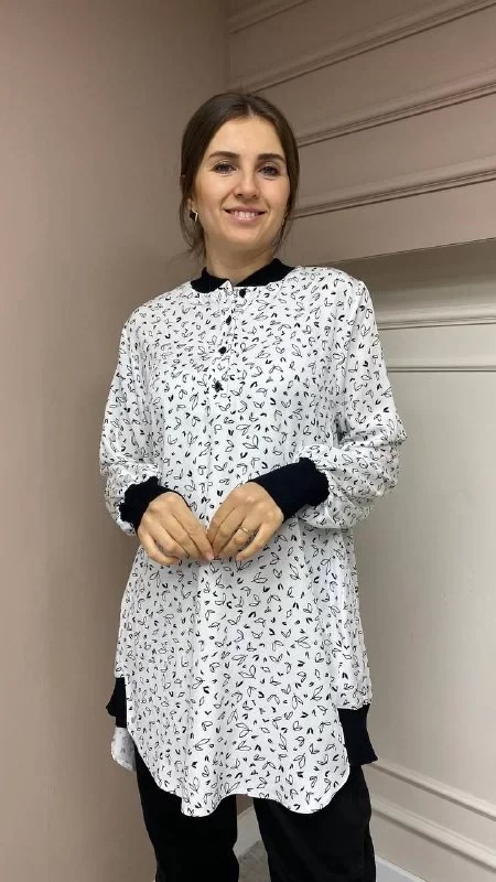 İnvee 6834 Siyah Yanı Lastik Detaylı Gömlek