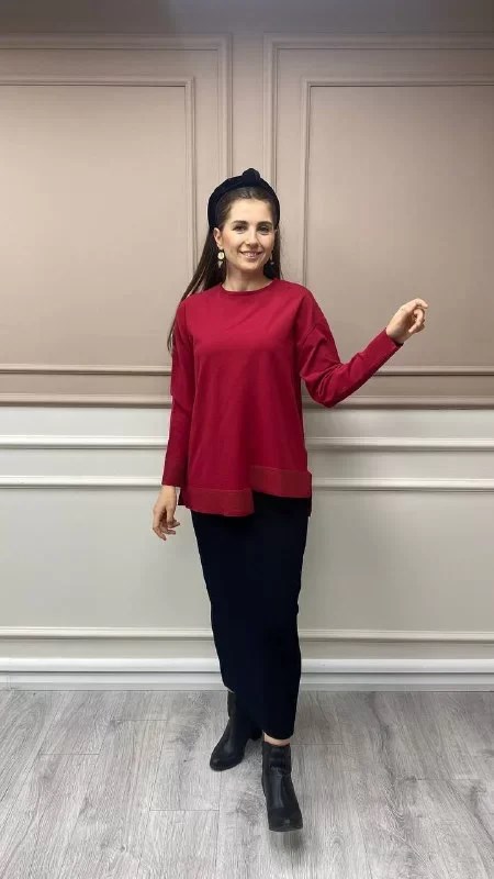 İnvee 6859 Bordo Asimetrik Kesim Tunik