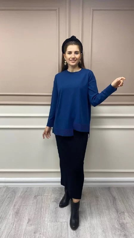 İnvee 6859 Lacivert Asimetrik Kesim Tunik