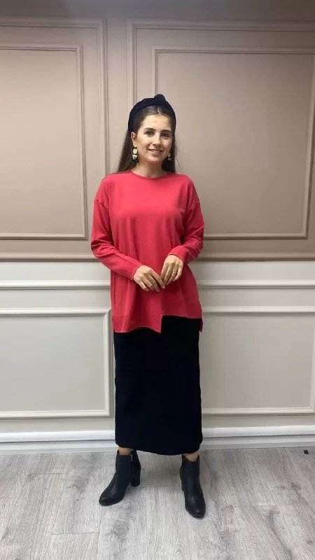 İnvee 6859 Nar Çiçeği Asimetrik Kesim Tunik