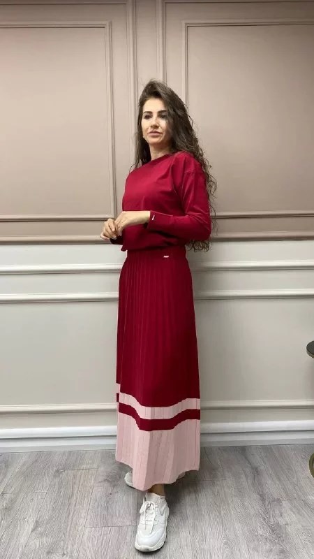 İnvee 6860 Bordo Triko Pilise Etek