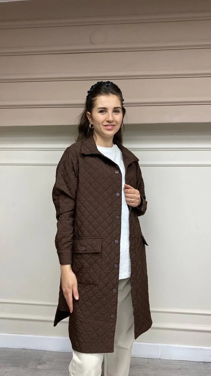 İnvee 6879 Kahve Çıtçıtlı Kapitone Ceket