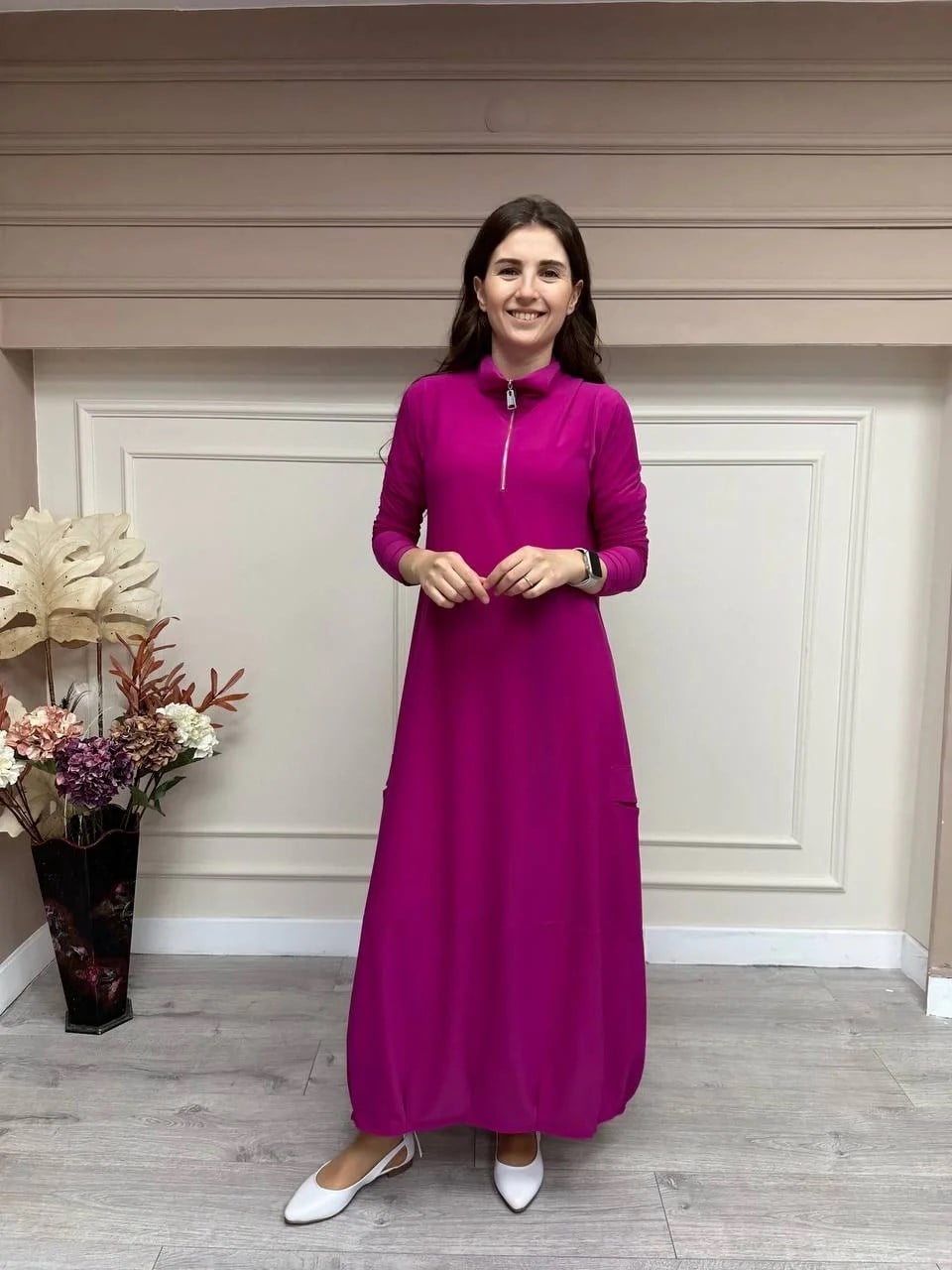 İnvee 6886 Fuşya Sandy Kumaş Elbise