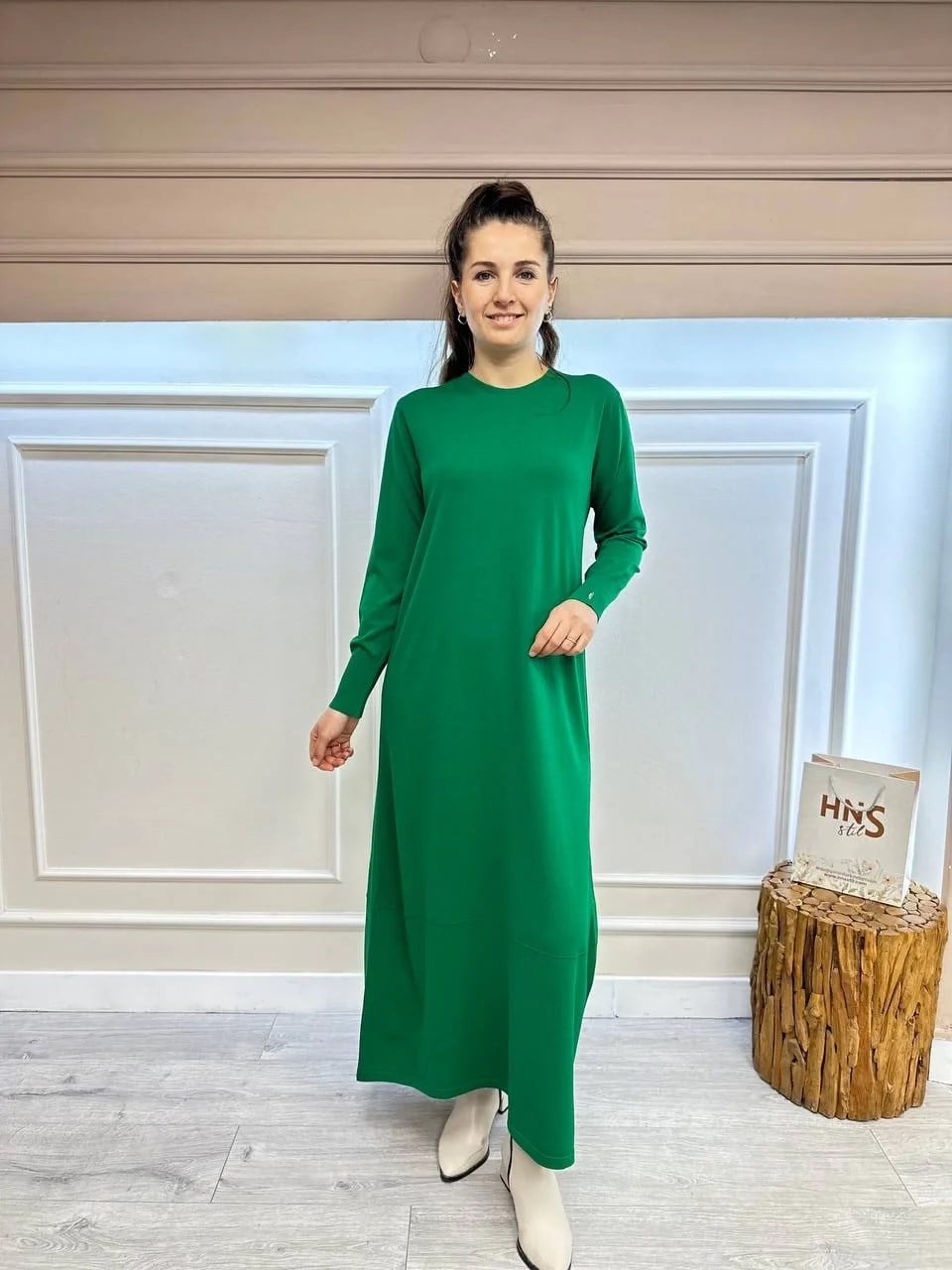 İnvee 6930 Benetton Eteği Dikiş Detaylı Triko Elbise
