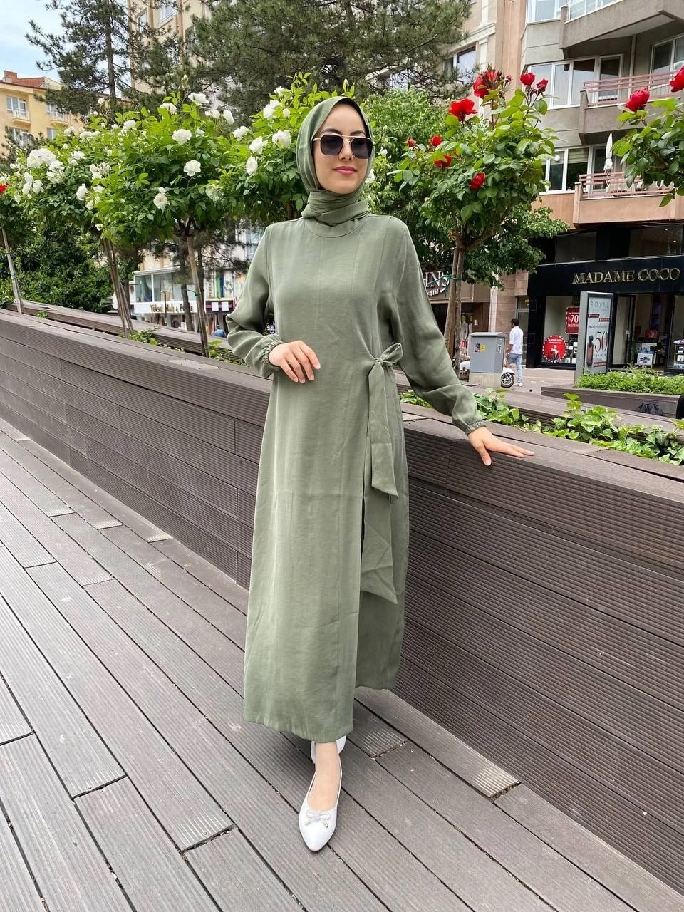 İnvee 6958 Haki Beli Bağlamalı Elbise
